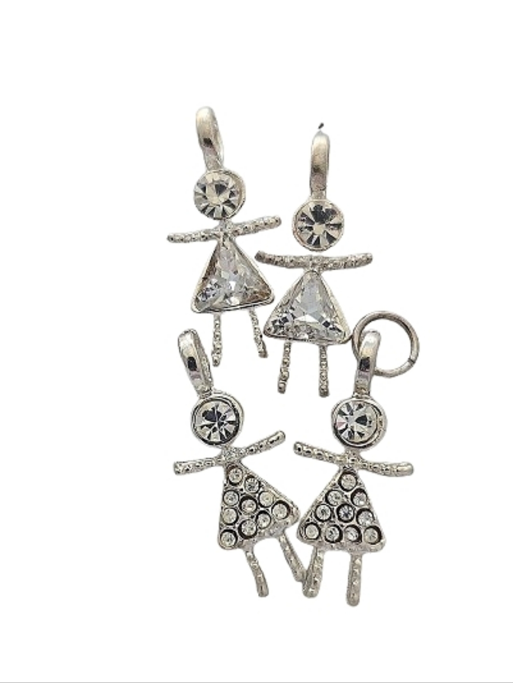 👭 Pair (2) "Little Girl" Silver Crystal Charms.